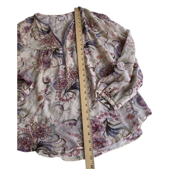 Sundance Top Womens Large Blouse 100% Silk Floral Beaded Boho Paisley Sheer - Picture 6 of 10